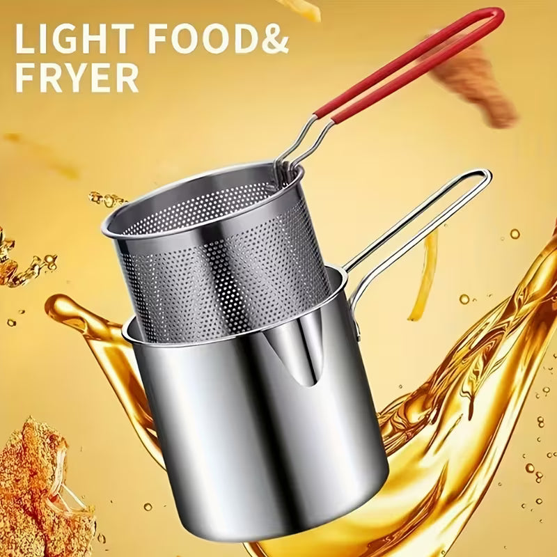 Mini Deep Fryer Pot with Basket - Stainless Steel