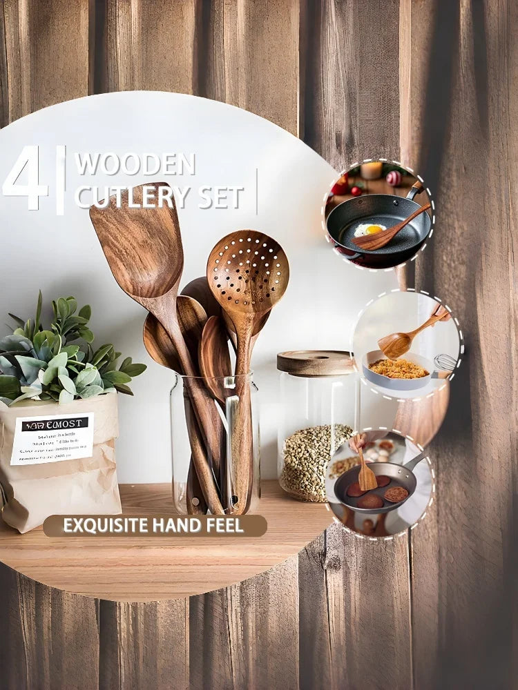 Kitcher Natural Wood Spatula Set – 5-Piece, Food-Grade & Heat-Resistant