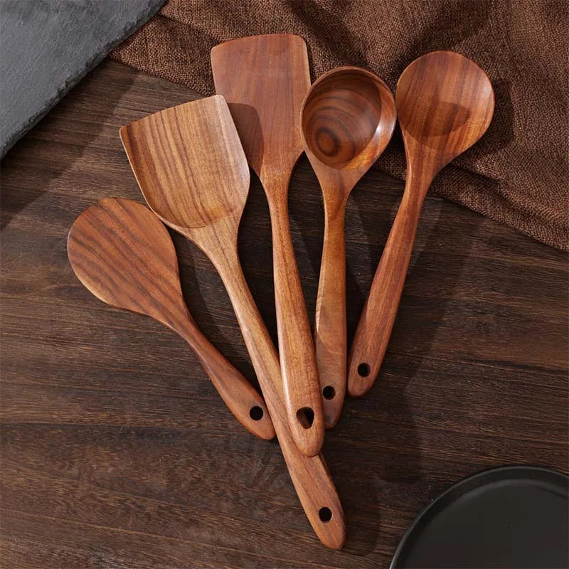 Kitcher Natural Wood Spatula Set – 5-Piece, Food-Grade & Heat-Resistant