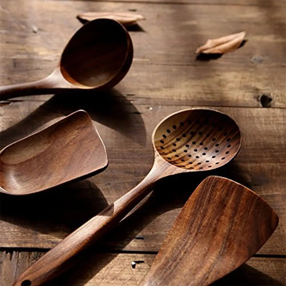 Kitcher Natural Wood Spatula Set – 5-Piece, Food-Grade & Heat-Resistant