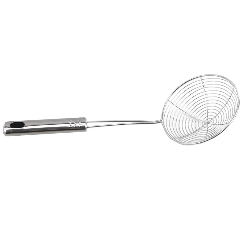 Kitcher Stainless Steel Spider Skimmer Strainer – Silicone Handle, Oval Fine Mesh