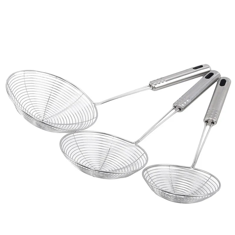 Kitcher Stainless Steel Spider Skimmer Strainer – Silicone Handle, Oval Fine Mesh