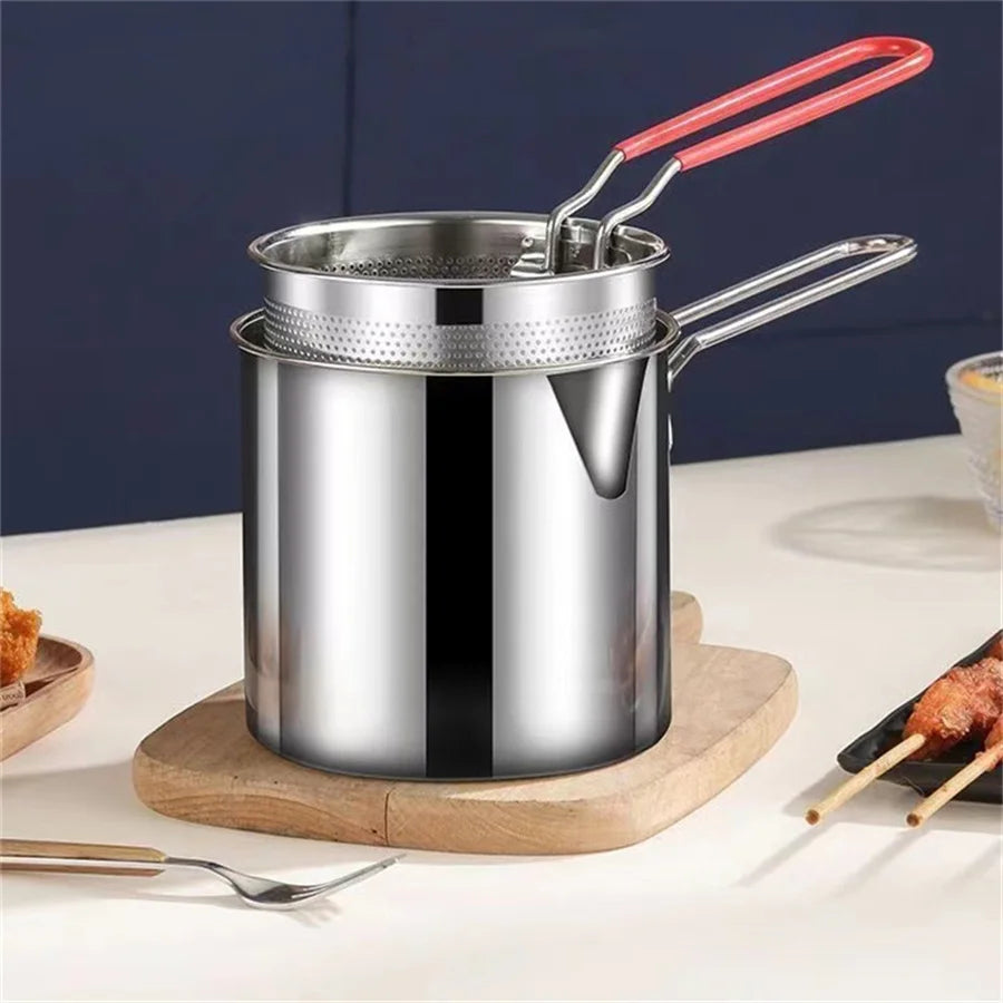 Mini Deep Fryer Pot with Basket - Stainless Steel