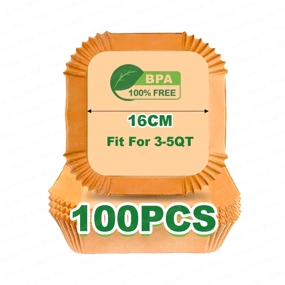 Kitcher Square Air Fryer Parchment Paper Liners – Non-Stick, 3 Sizes (50 or 100 Pcs)