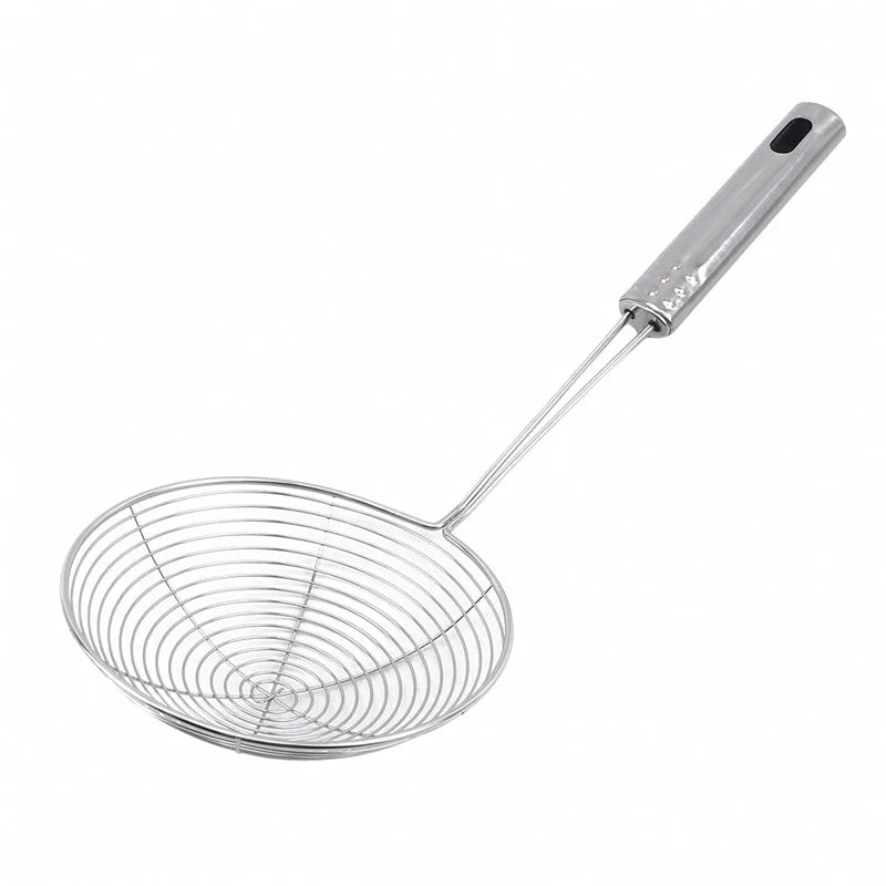 Kitcher Stainless Steel Spider Skimmer Strainer – Silicone Handle, Oval Fine Mesh