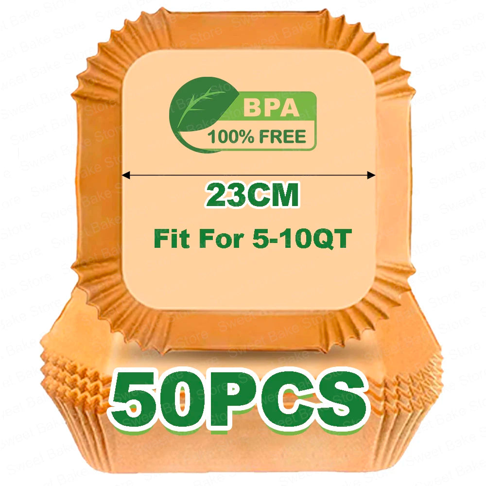 Kitcher Square Air Fryer Parchment Paper Liners – Non-Stick, 3 Sizes (50 or 100 Pcs)
