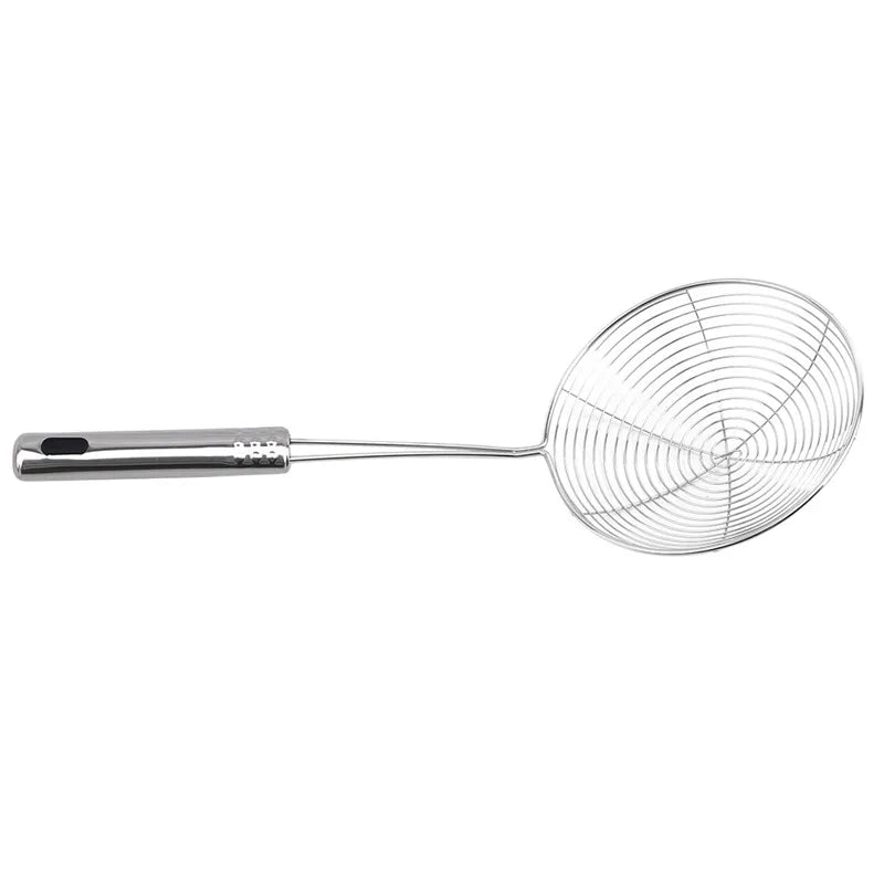 Kitcher Stainless Steel Spider Skimmer Strainer – Silicone Handle, Oval Fine Mesh