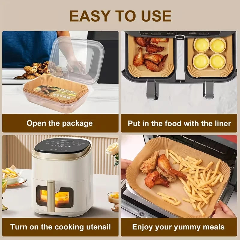 Kitcher Air Fryer Liner Paper – Non-Stick, Heat-Resistant & Oil-Proof (50 or 100 Pcs)
