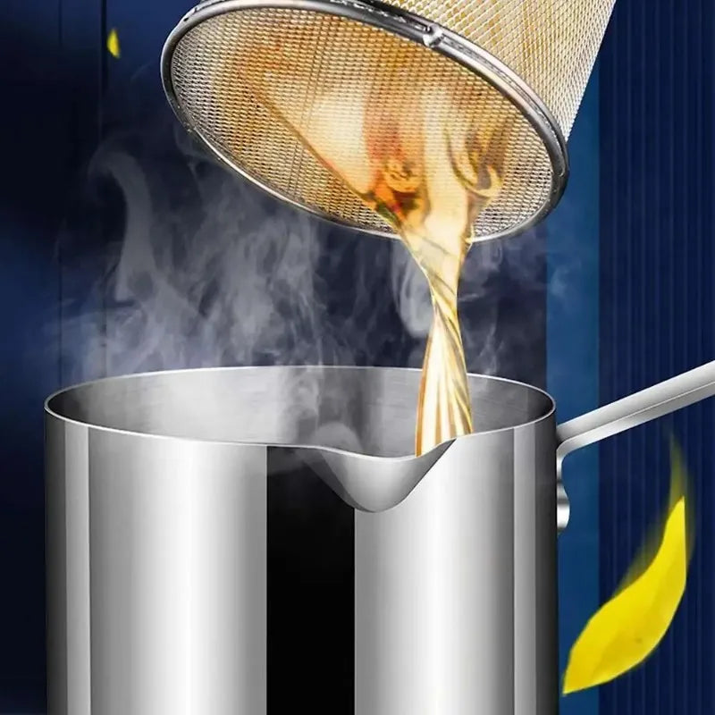 Mini Deep Fryer Pot with Basket - Stainless Steel