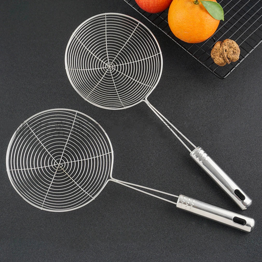 Kitcher Stainless Steel Spider Skimmer Strainer – Silicone Handle, Oval Fine Mesh