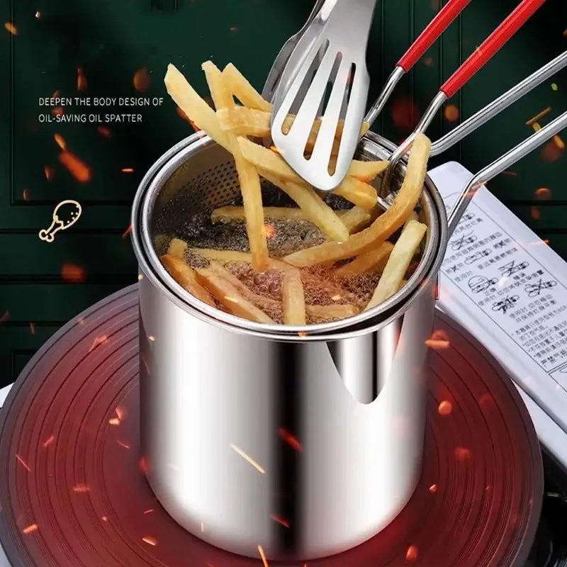 Mini Deep Fryer Pot with Basket - Stainless Steel