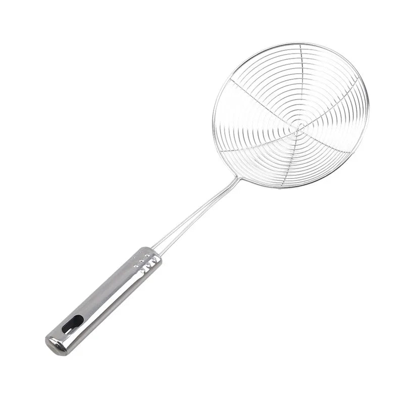 Kitcher Stainless Steel Spider Skimmer Strainer – Silicone Handle, Oval Fine Mesh