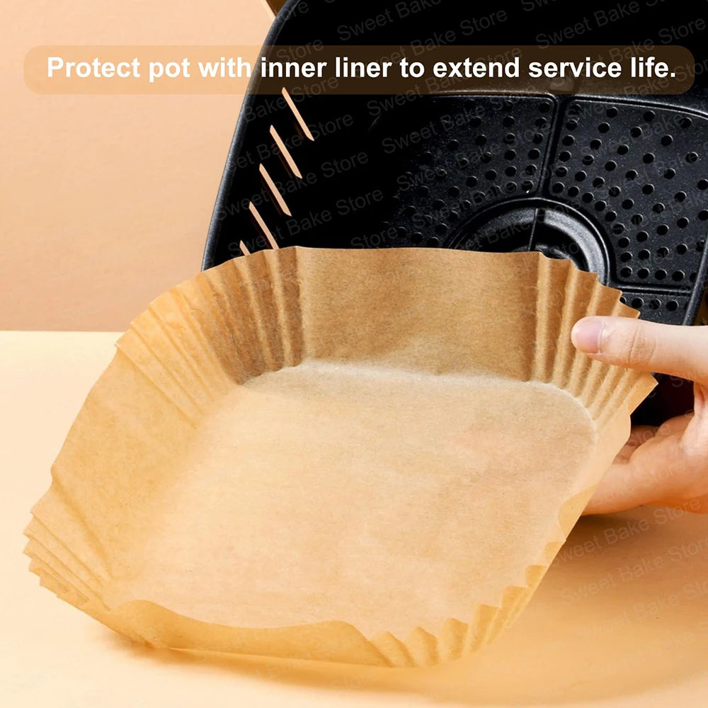 Kitcher Square Air Fryer Parchment Paper Liners – Non-Stick, 3 Sizes (50 or 100 Pcs)