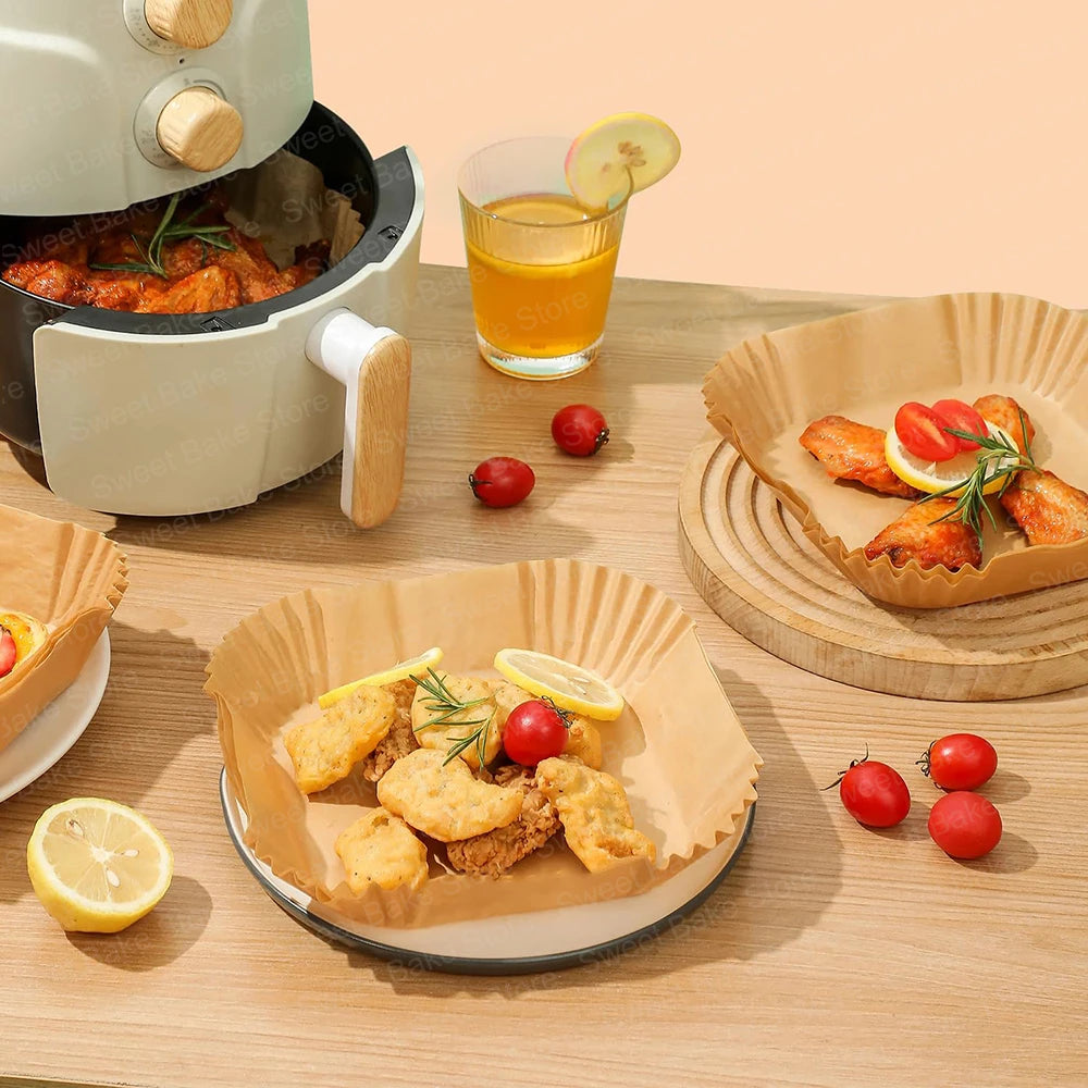 Kitcher Square Air Fryer Parchment Paper Liners – Non-Stick, 3 Sizes (50 or 100 Pcs)