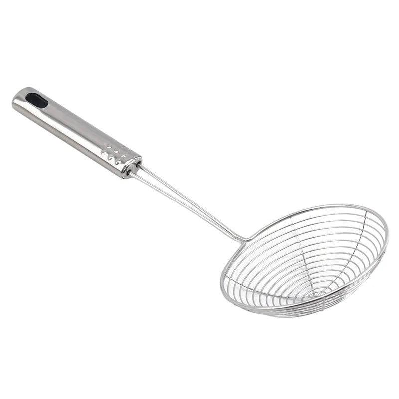 Kitcher Stainless Steel Spider Skimmer Strainer – Silicone Handle, Oval Fine Mesh