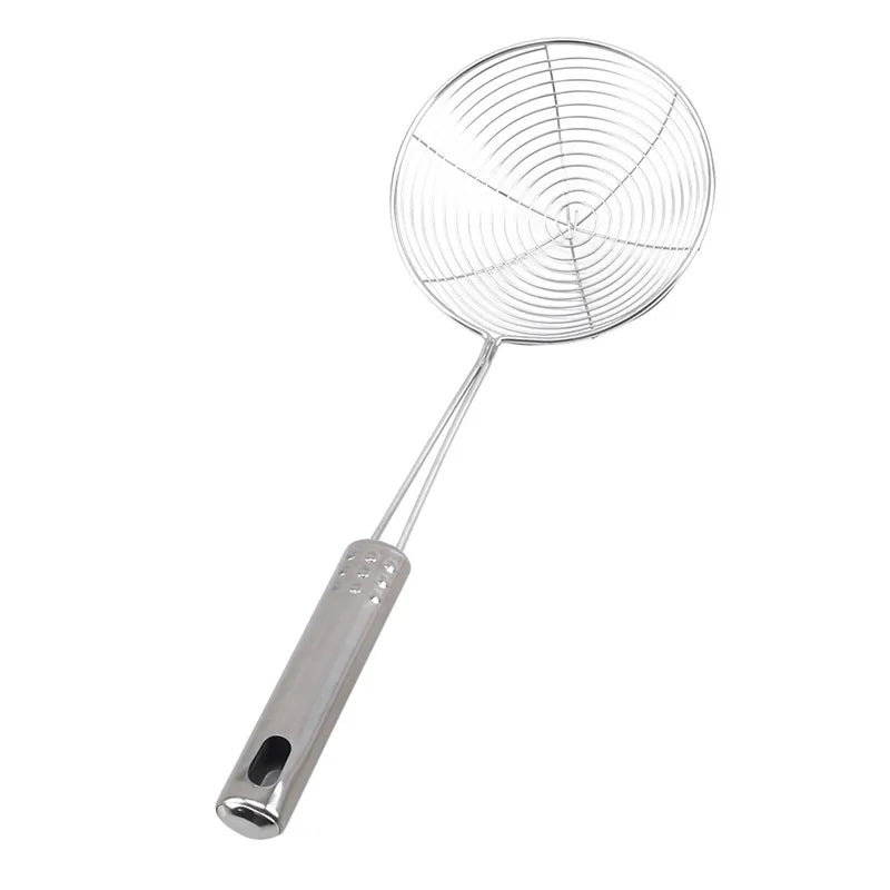 Kitcher Stainless Steel Spider Skimmer Strainer – Silicone Handle, Oval Fine Mesh